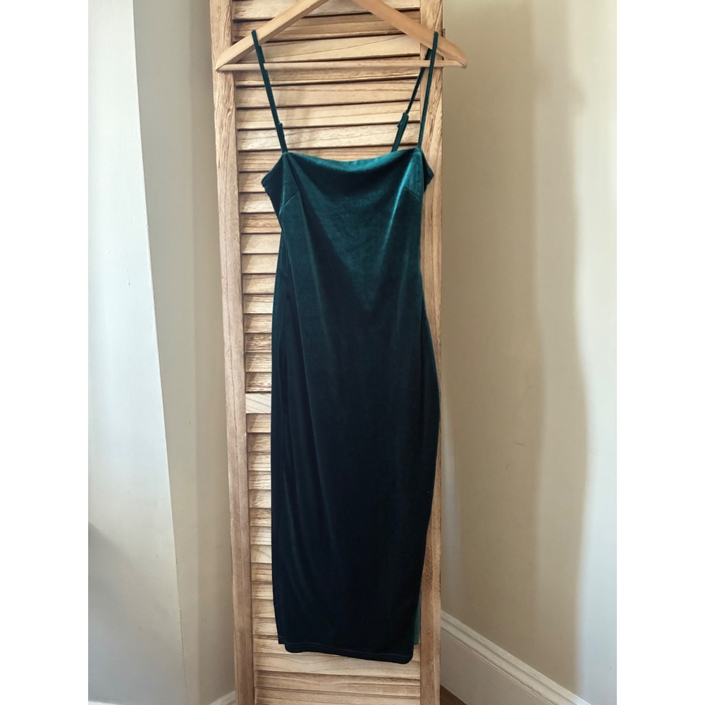 Windsor Forest Green Velvet Cowl Neck Midi Dress Adjustable Straps XS Holiday
